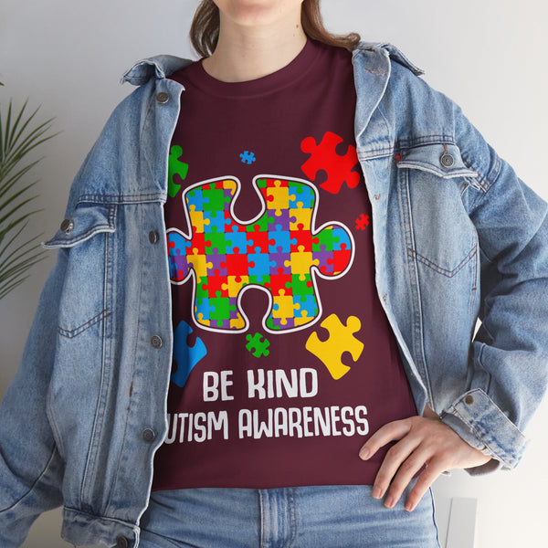 Autism Awareness "Be Kind" Plus Size Women Heavy Cotton Tee
