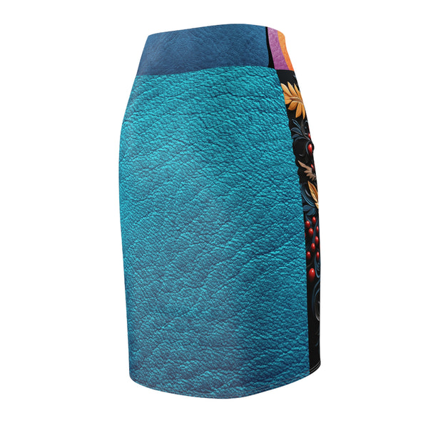 Teal/Blue 3D Flowers Women's Pencil Skirt