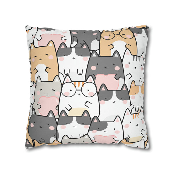 Cat Group Spun Polyester Square Pillowcase