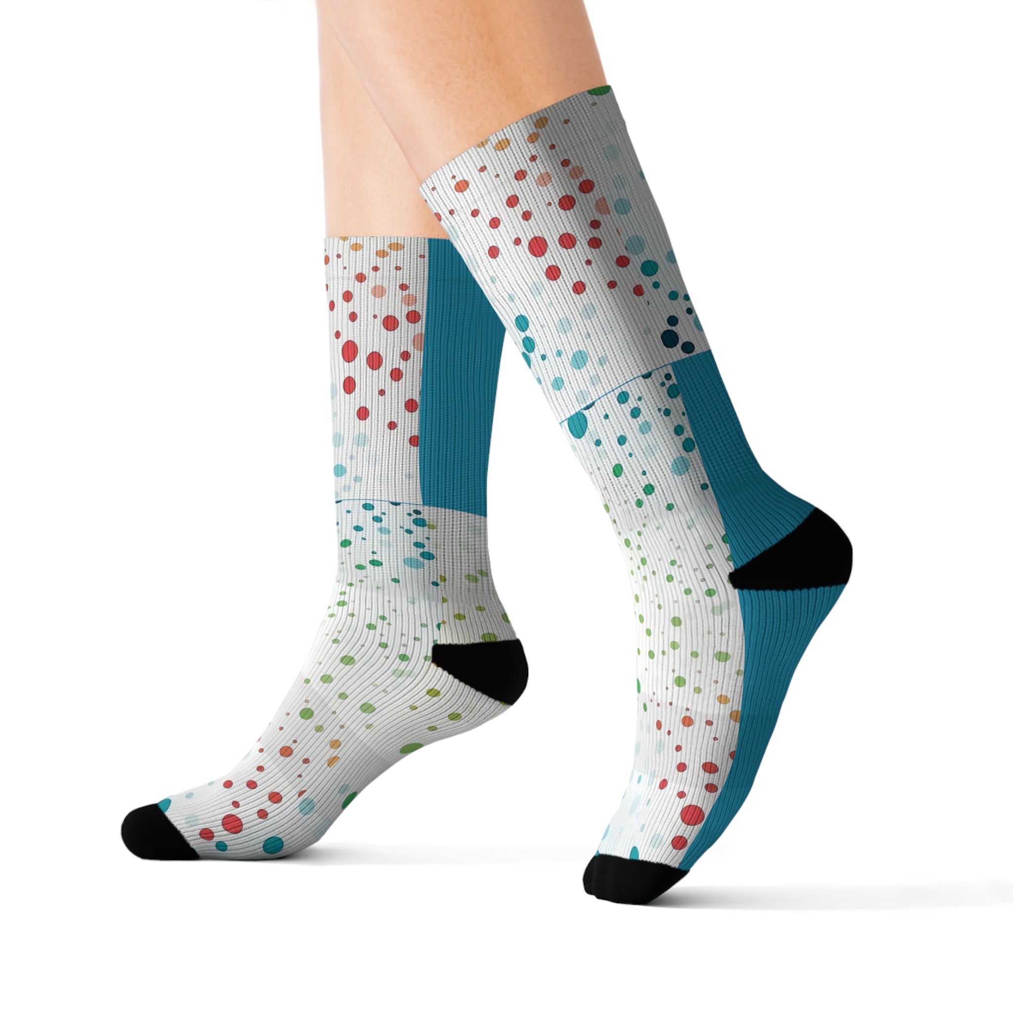 Teal/White Polka Dots Sublimation Woman Socks
