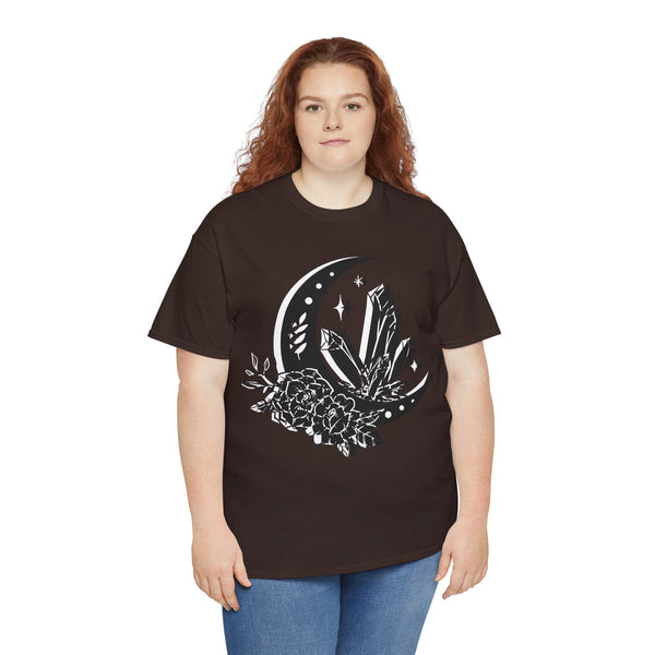 "Crystal, Flowers & Moon" Plus Size Women Heavy Cotton Tee T-shirt