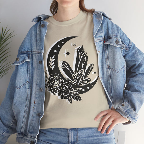 "Crystal, Flowers & Moon" Plus Size Women Heavy Cotton Tee T-shirt
