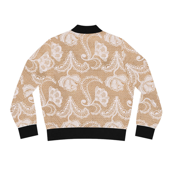 White Lace Print Women's Bomber Jacket