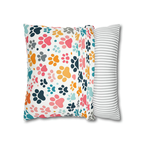 Dog Paw Print Spun Polyester Square Pillowcase