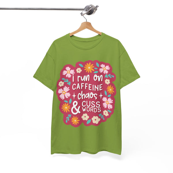 "I run on Caffeine, Chaos & Cuss Words" Plus Size Women Heavy Cotton Tee T-Shirt