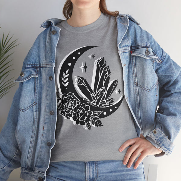 "Crystal, Flowers & Moon" Plus Size Women Heavy Cotton Tee T-shirt