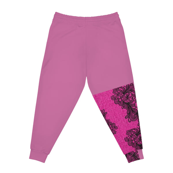 Pink Lace Print Athletic Woman Joggers