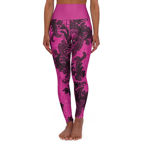 Pink Lace High Waisted Yoga Leggings (AOP)