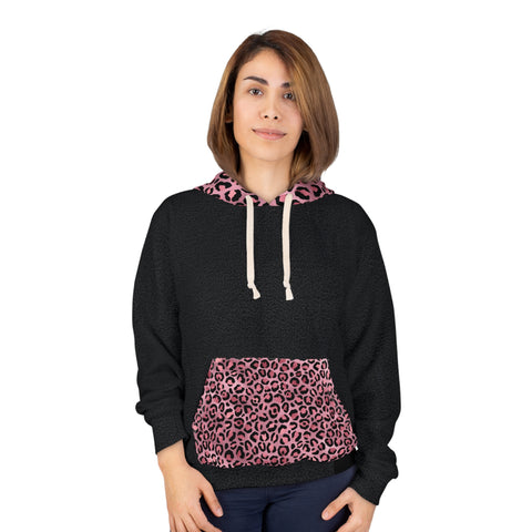 Black Denim Pink Cheetah Woman Pullover Hoodie