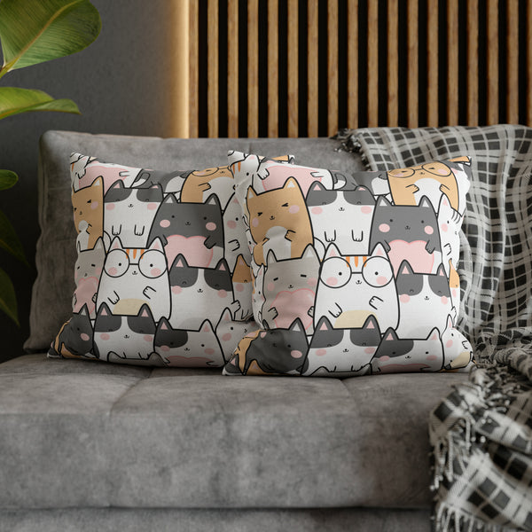 Cat Group Spun Polyester Square Pillowcase