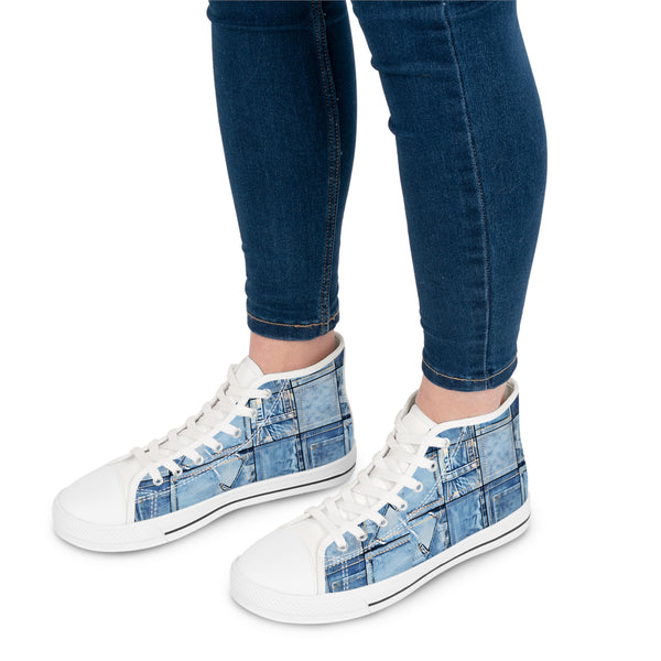 Graffiti Denim Patch Women's High Top Sneakers
