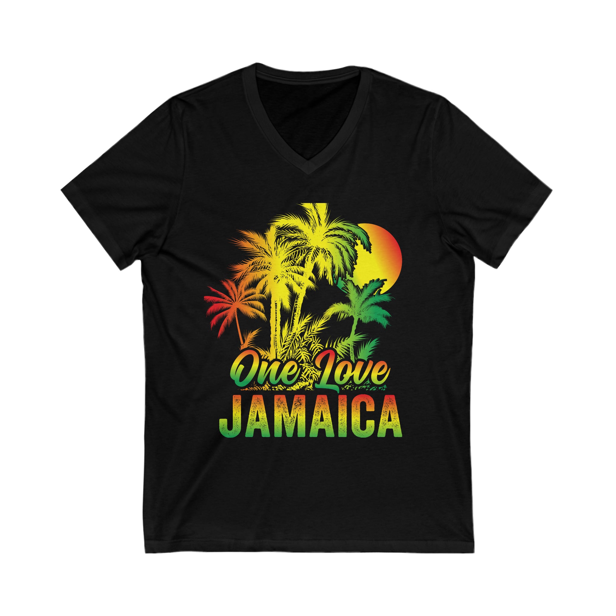 One Love Jamaica T-Shirt - Embrace the Spirit of Jamaica - Woman Jersey Short Sleeve V-Neck Tee