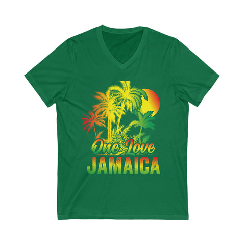 One Love Jamaica T-Shirt - Embrace the Spirit of Jamaica - Woman Jersey Short Sleeve V-Neck Tee