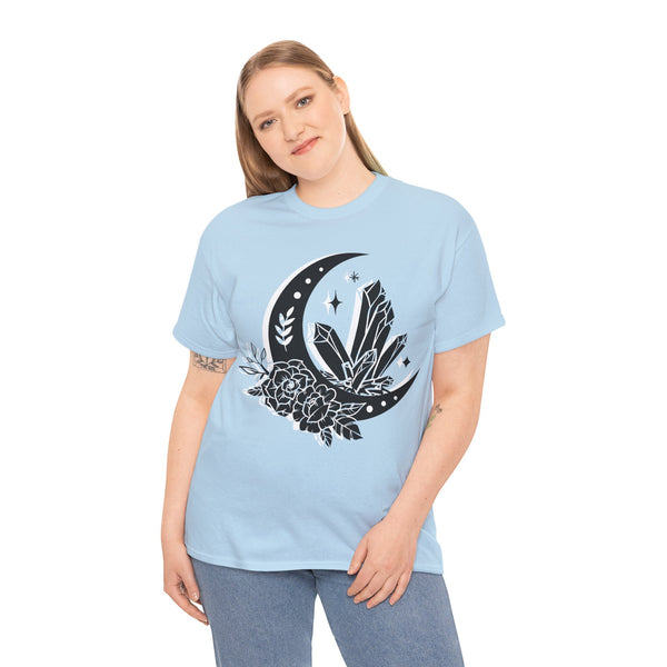 "Crystal, Flowers & Moon" Plus Size Women Heavy Cotton Tee T-shirt