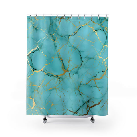 Teal & Gold Marble Shower Curtains