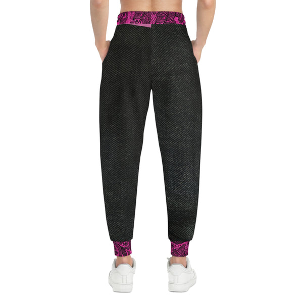 Black Denim Lace Print Athletic Woman Joggers