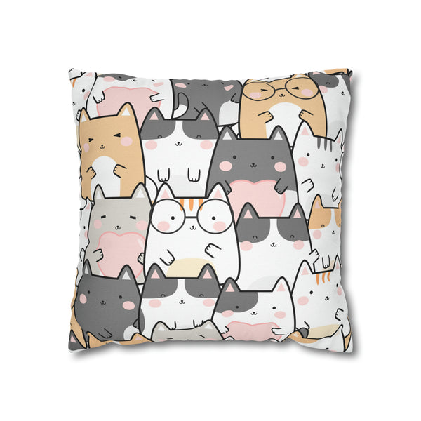 Cat Group Spun Polyester Square Pillowcase
