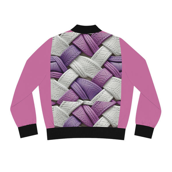 Pink/White Interlocking Faux Leather Women's Bomber Jacket