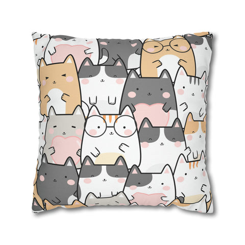 Cat Group Spun Polyester Square Pillowcase