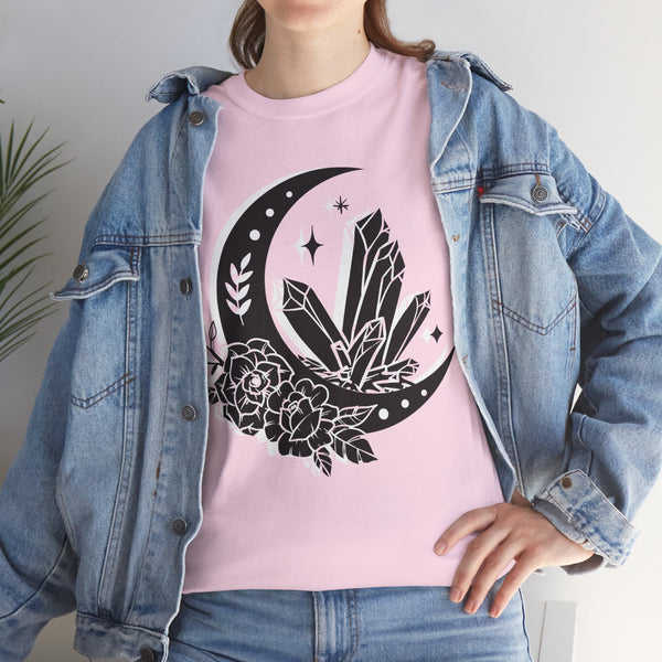 "Crystal, Flowers & Moon" Plus Size Women Heavy Cotton Tee T-shirt