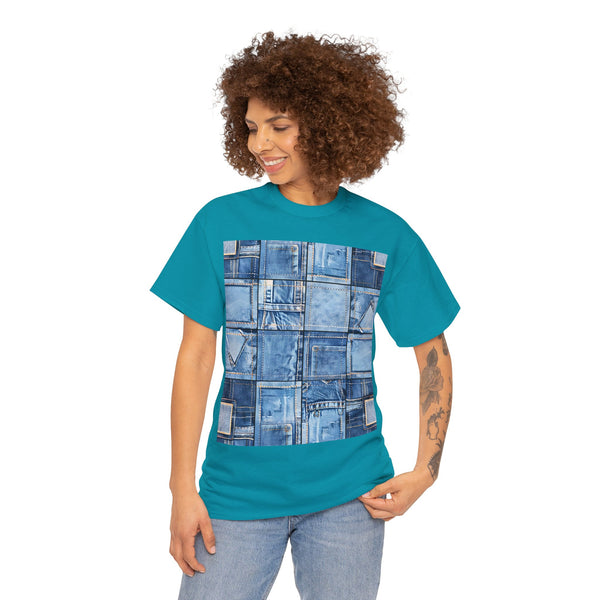 "Denim Patch" Plus Size Women Heavy Cotton Tee