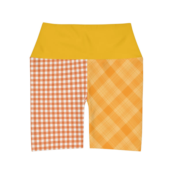 Yellow Plaid High Waisted Yoga Shorts