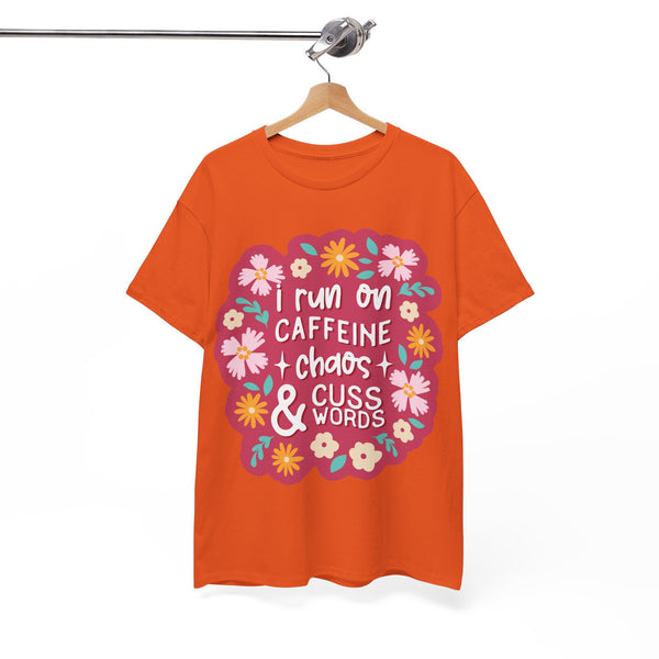 "I run on Caffeine, Chaos & Cuss Words" Plus Size Women Heavy Cotton Tee T-Shirt