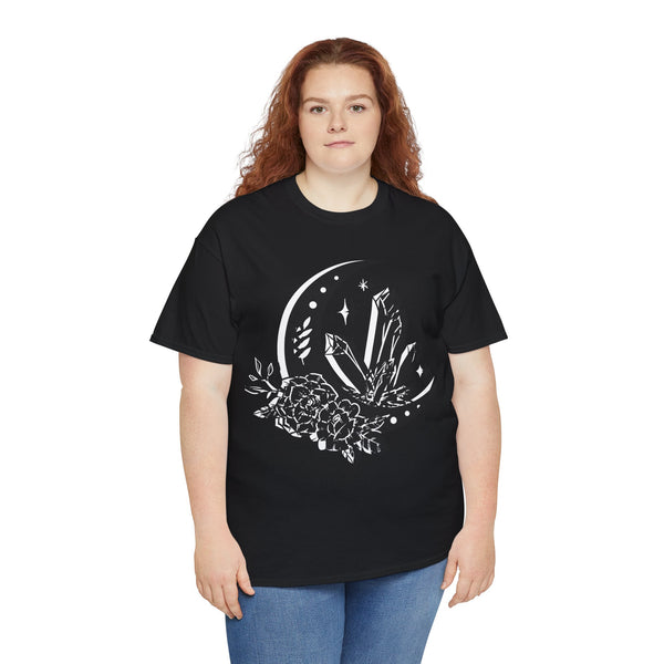 "Crystal, Flowers & Moon" Plus Size Women Heavy Cotton Tee T-shirt