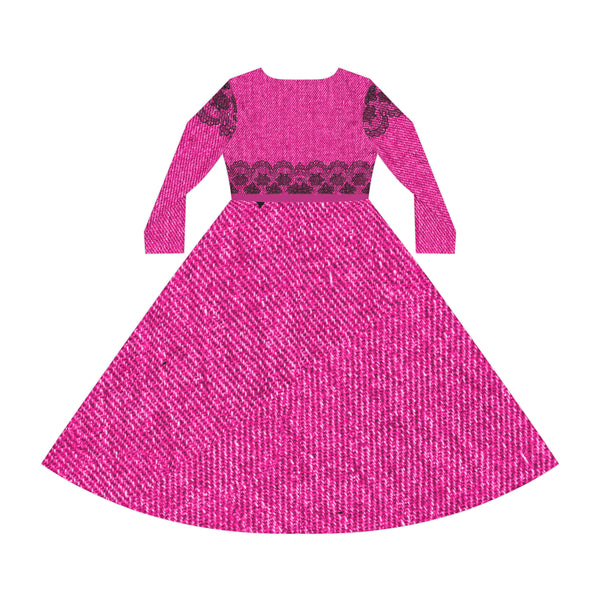 Pink Lace Women's Long Sleeve Dance Dress
