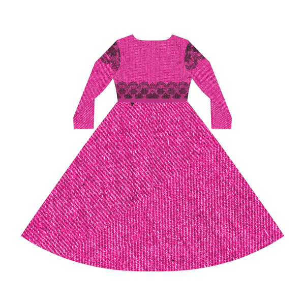 Pink Lace Women's Long Sleeve Dance Dress