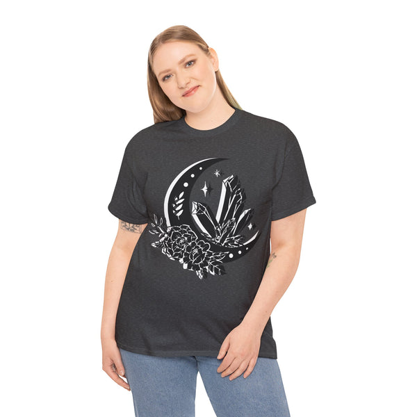 "Crystal, Flowers & Moon" Plus Size Women Heavy Cotton Tee T-shirt