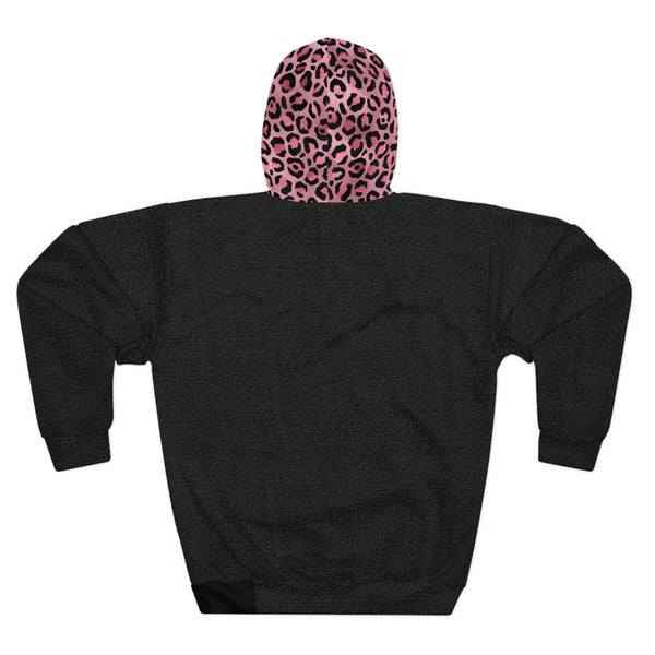 Black Denim Pink Cheetah Woman Pullover Hoodie