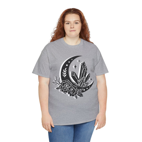 "Crystal, Flowers & Moon" Plus Size Women Heavy Cotton Tee T-shirt