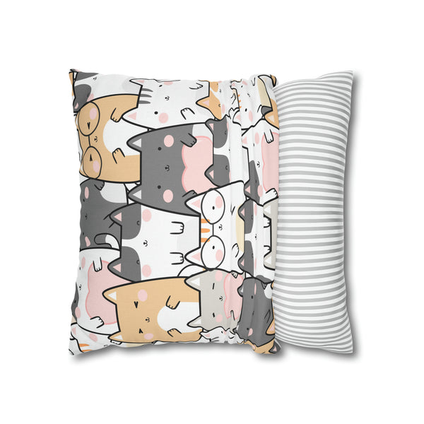 Cat Group Spun Polyester Square Pillowcase