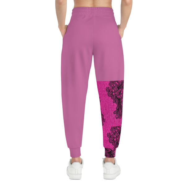 Pink Lace Print Athletic Woman Joggers