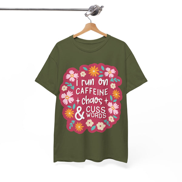 "I run on Caffeine, Chaos & Cuss Words" Plus Size Women Heavy Cotton Tee T-Shirt