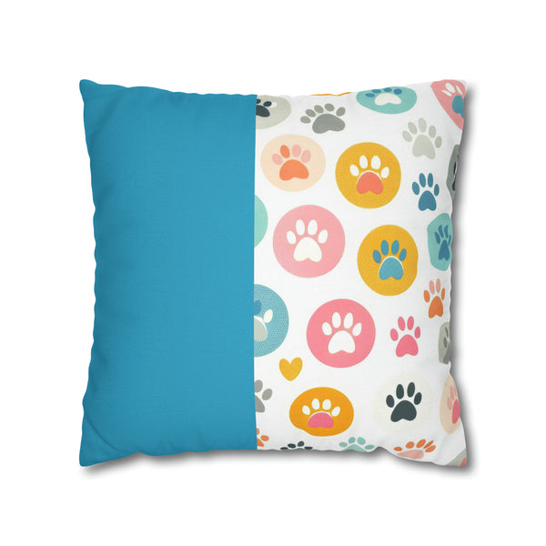 Teal Dog Paw Print Spun Polyester Square Pillowcase