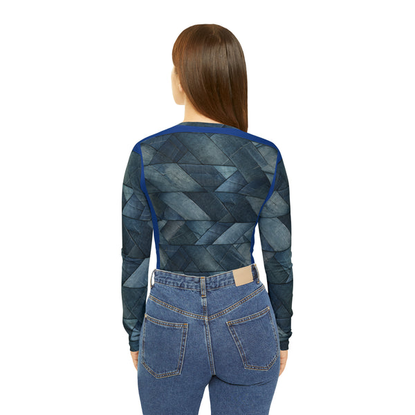 Denim Print Women's Long Sleeve V-neck Shirt