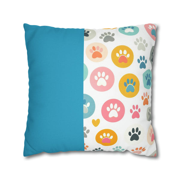 Teal Dog Paw Print Spun Polyester Square Pillowcase