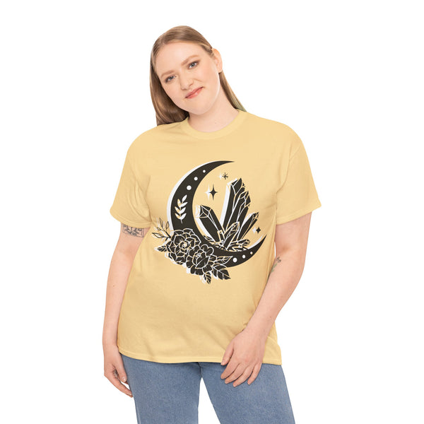 "Crystal, Flowers & Moon" Plus Size Women Heavy Cotton Tee T-shirt