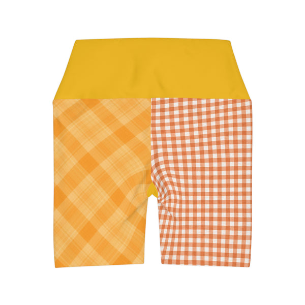 Yellow Plaid High Waisted Yoga Shorts