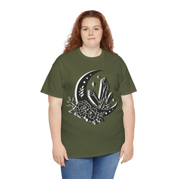 "Crystal, Flowers & Moon" Plus Size Women Heavy Cotton Tee T-shirt