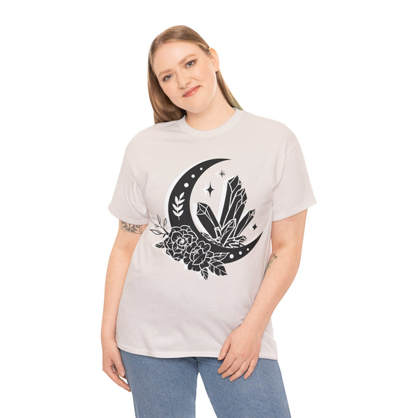 "Crystal, Flowers & Moon" Plus Size Women Heavy Cotton Tee T-shirt