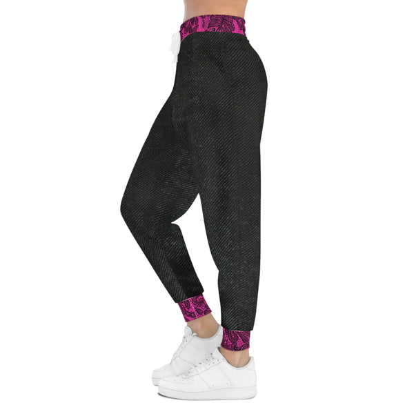 Black Denim Lace Print Athletic Woman Joggers