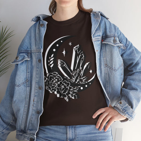 "Crystal, Flowers & Moon" Plus Size Women Heavy Cotton Tee T-shirt