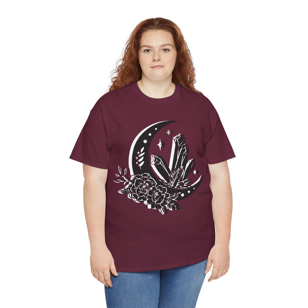 "Crystal, Flowers & Moon" Plus Size Women Heavy Cotton Tee T-shirt