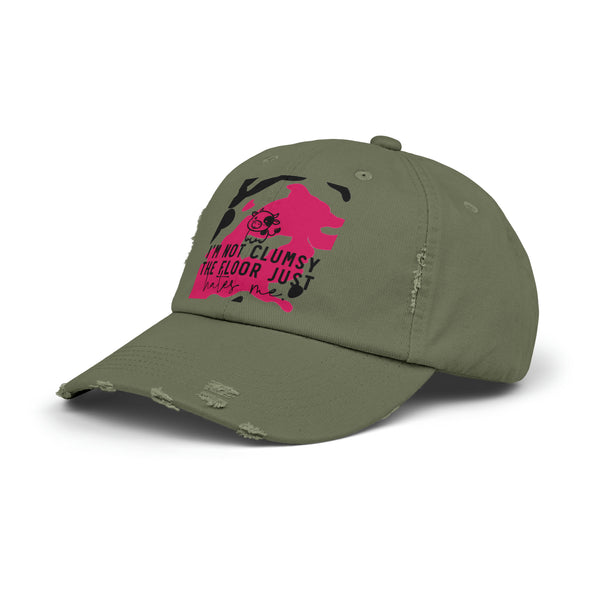 "I'm not clumsy the floor just hates me" Woman's Distressed Cap