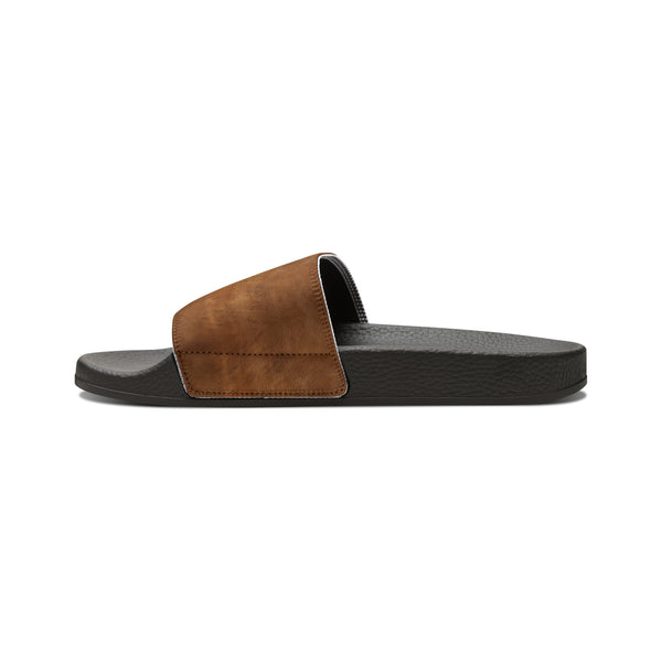 Brown Faux Leather Women's PU Slide Sandals