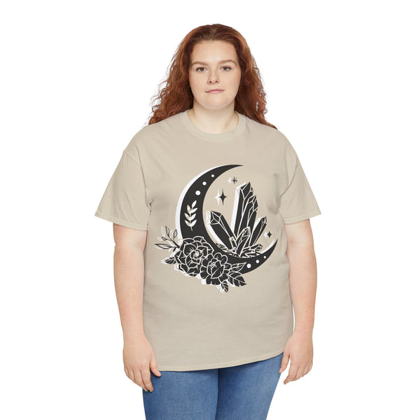 "Crystal, Flowers & Moon" Plus Size Women Heavy Cotton Tee T-shirt