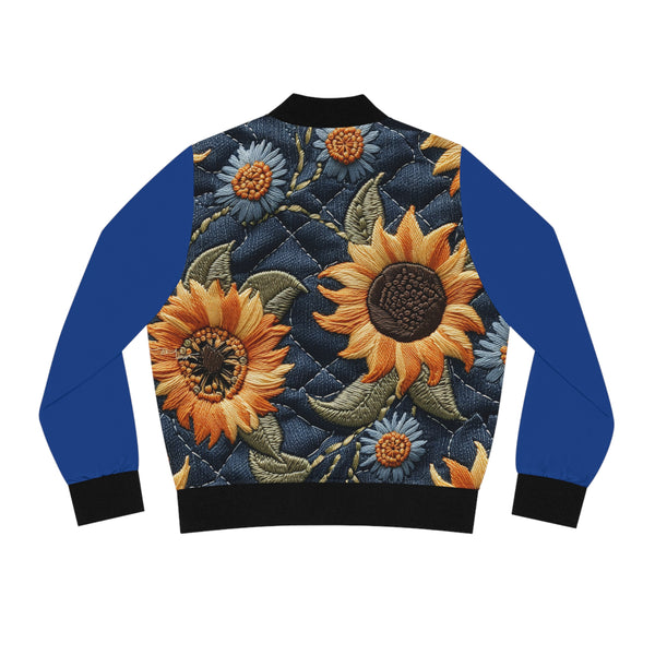 Sunflower Denim Print Women's Bomber Jacket